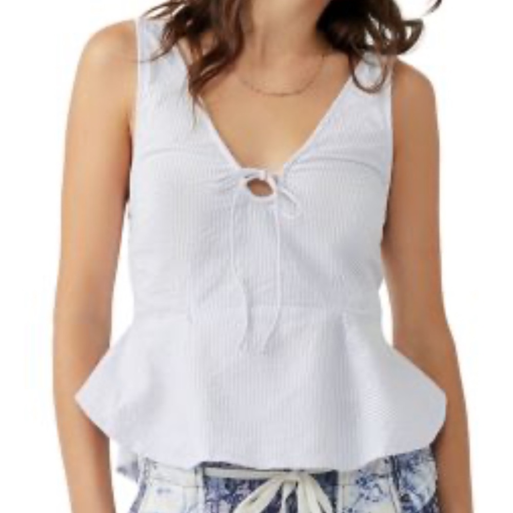 Free People Mika Blue and White Striped Women's Tank Top